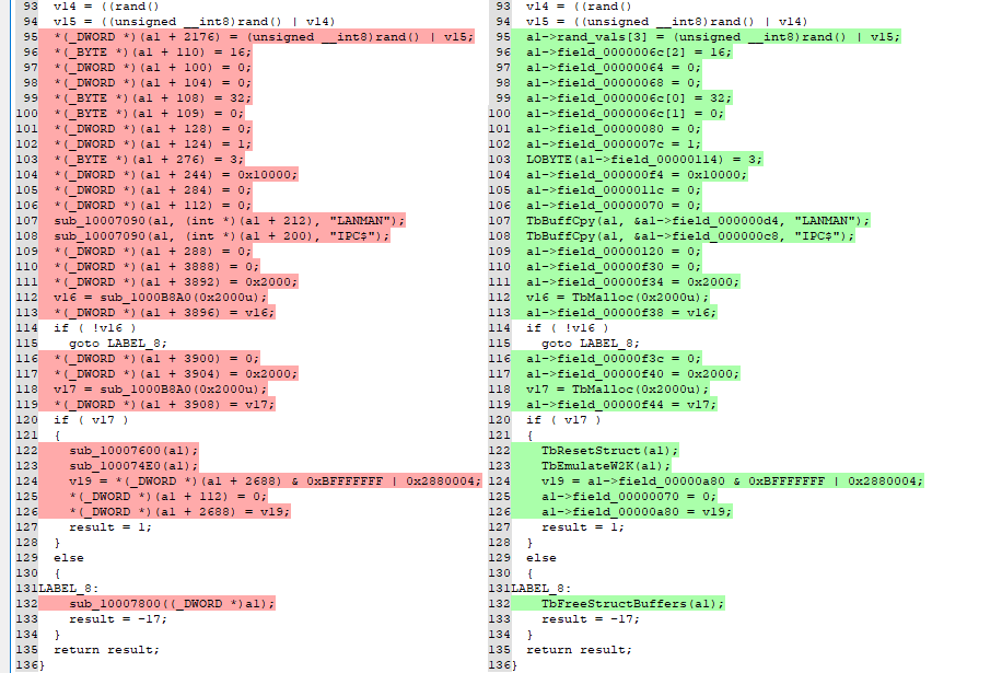 Diffing of TbInitStruct/sub_10007D20 - cont.